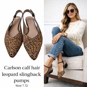 Calson Calf Hair Leopard Slingback Pumps 1” Heel Size 7.5